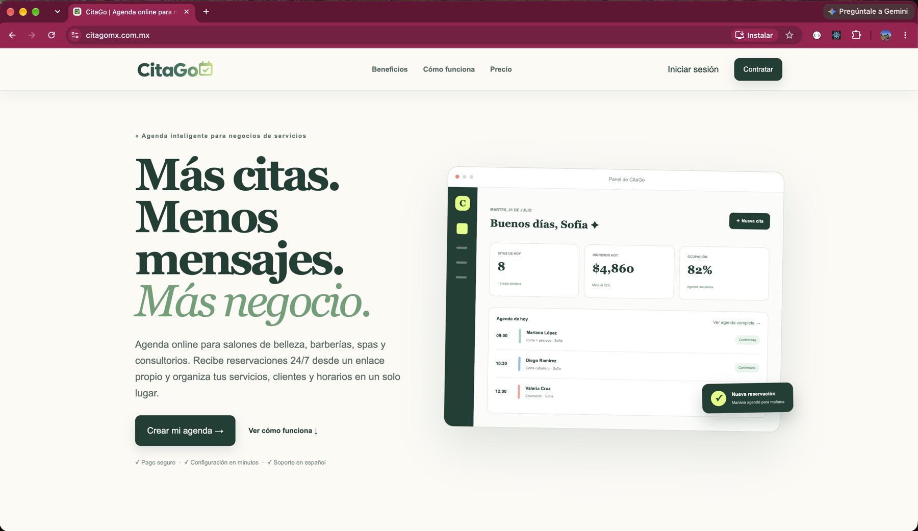 Captura del sitio web de CitaGo