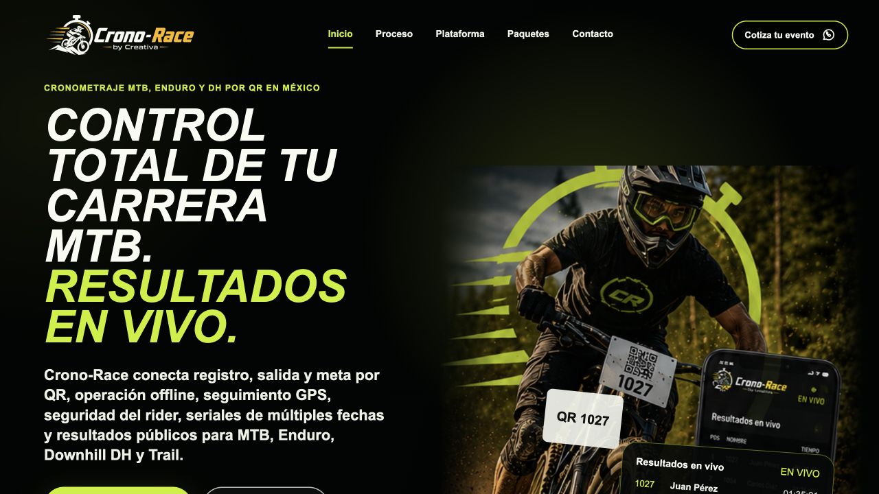 Captura del sitio web de Crono Race